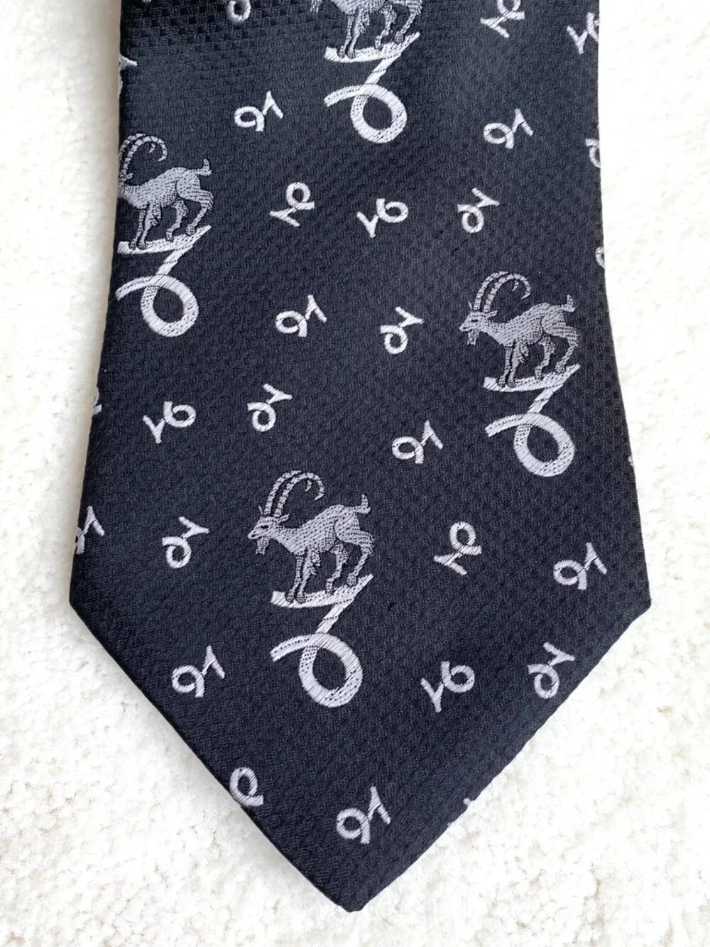 Italy Stephano S2 Silk Neckwear Tie Capricorn Goats Zodiac Symbol Navy Blue